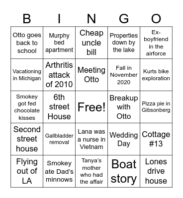 Sandy’s Stories Bingo Card