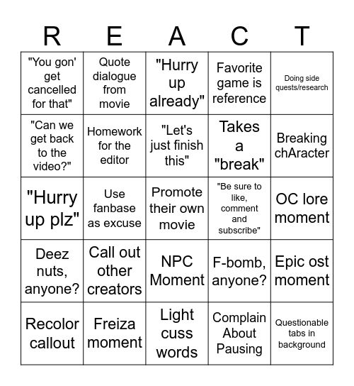 Reacting with Sonic OCs but with Bingo Card