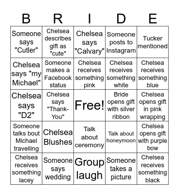 Bridal Bingo Card