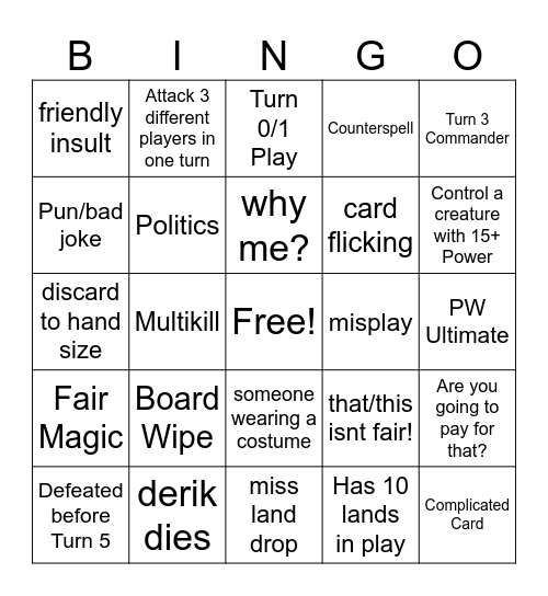 commander BINGO 2.0 Bingo Card