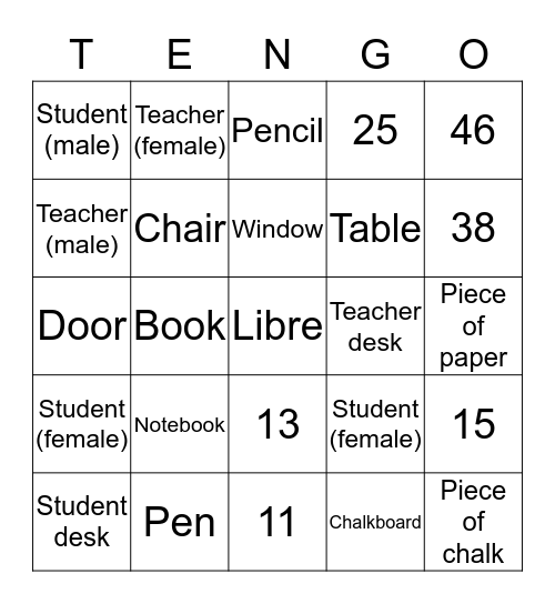 El salón de clase Bingo Card