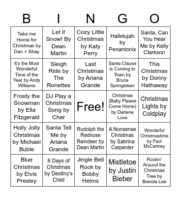 Christmas Hits Bingo Card