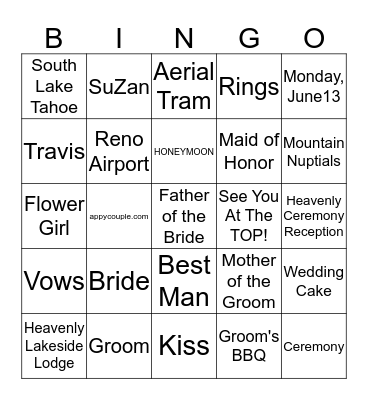 SuZan and Travis! Bingo Card