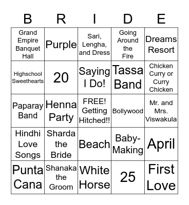 Sharda's Getting Married! Bingo Card