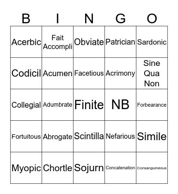English 101 (1-5) Bingo Card