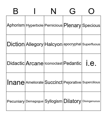 English 101 (6-10) Bingo Card