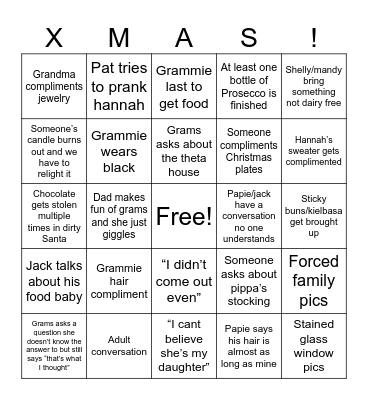 Christmas Eve Bingo Card