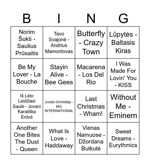 Christmas Music Bingo Card