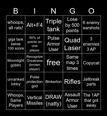 Rubicon Ranked 3v3's Bingo Card
