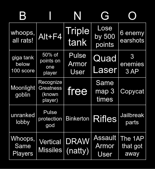 Rubicon Ranked 3v3's Bingo Card