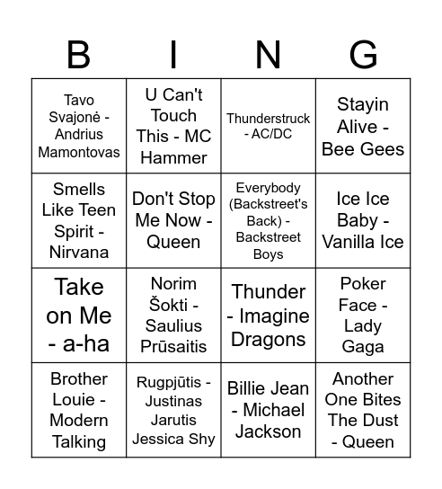 Dom San Music Bingo Card