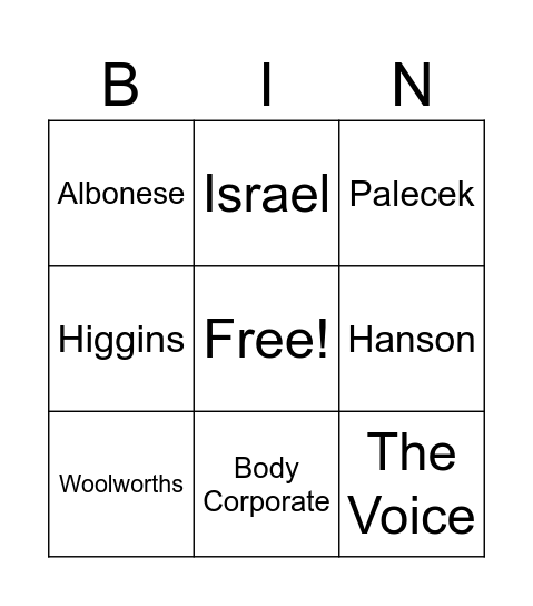 Nanna Bingo Card
