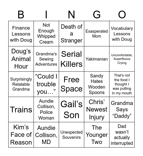 Family Bingo Card