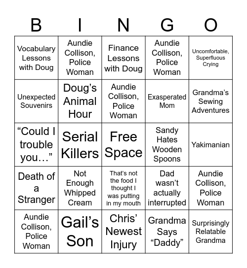 Family Bingo Card