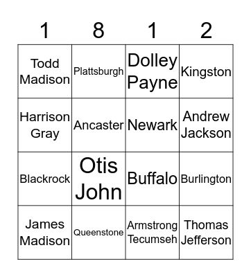 People And Places From The War Of Bingo Card