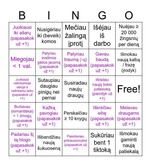 Naujametinis BINGO Card