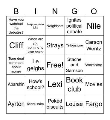 Curl Bingo Card