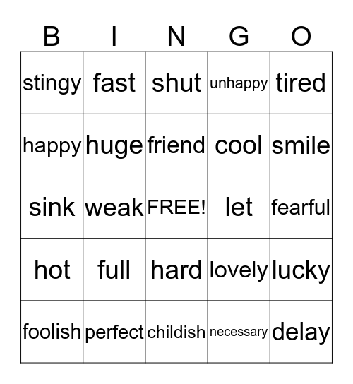 Synonyms and Antonyms Bingo Card