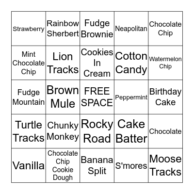 ICE CREAM BINGO Card