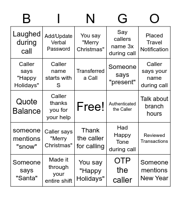 Christmas BINGO Card