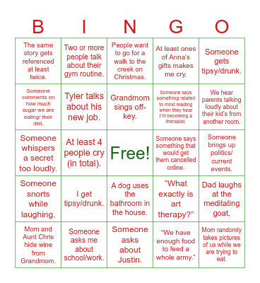 The Four Days of Christmas Bingo Card