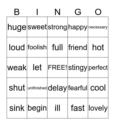 Synonyms and Antonyms Bingo Card