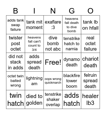 ucob pf Bingo Card