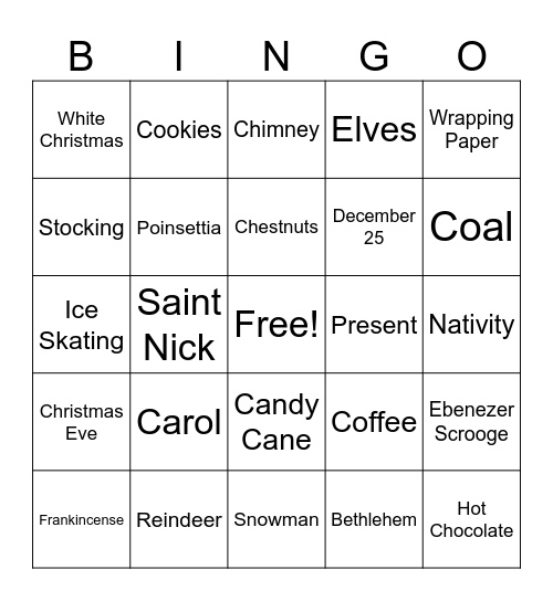 Christmas Bingo! Bingo Card