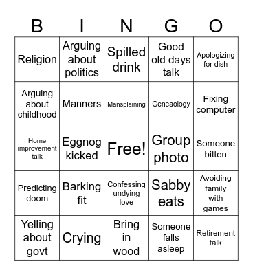 Graves Family Xmas Bingo Card