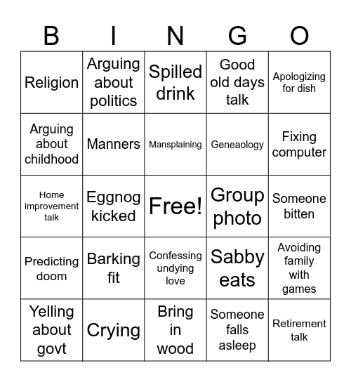 Graves Family Xmas Bingo Card