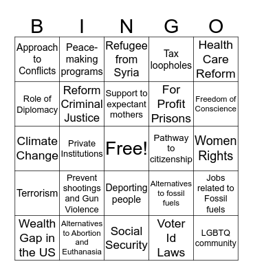 Democrat Debate Bingo Card