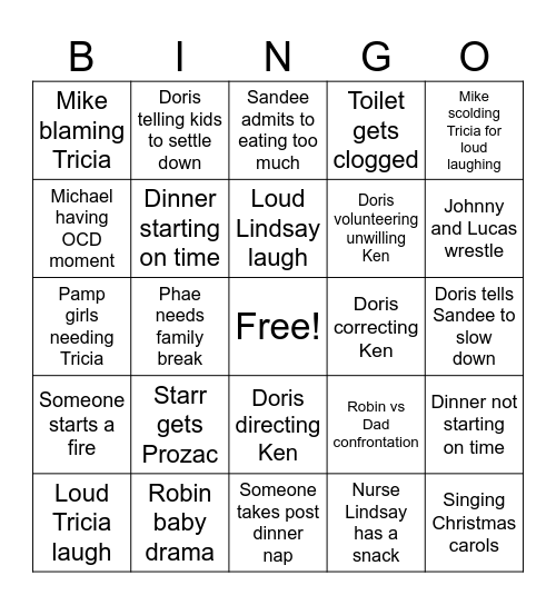 Hayes Christmas 2023 Bingo Card