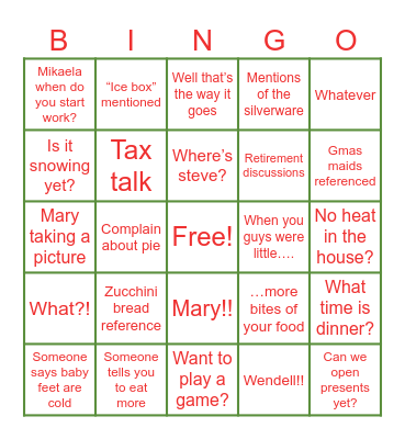 Grandma’s House Bingo Card