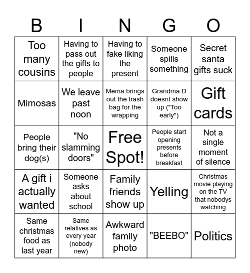 Christmas Bingo Card