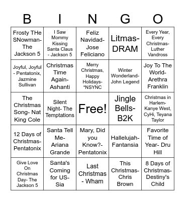 Christmas Song Bingo Card