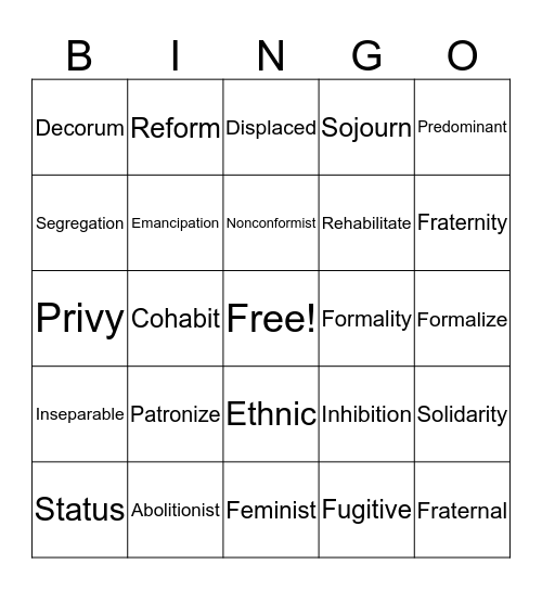Unit 4 Bingo Card