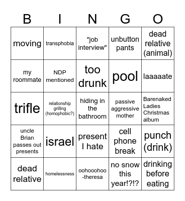 Family Christmas bingo Card