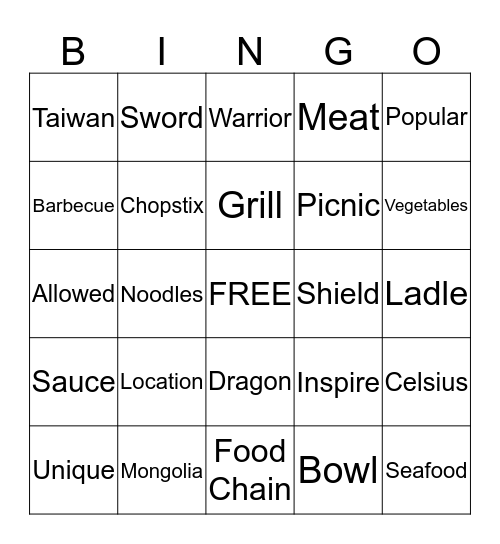 HuHot Bingo Card