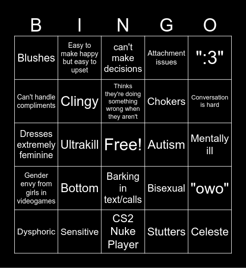 Trans Puppygirl Bingo Card