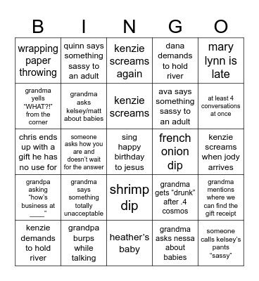 Brubaker Xmas Bingo Card