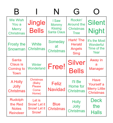 Christmas Songs Bingo Card