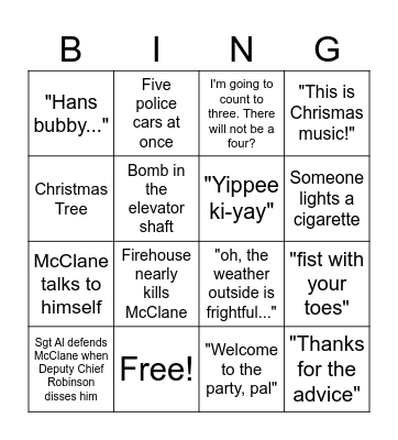 Die Hard Bingo Card