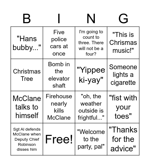 Die Hard Bingo Card