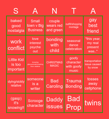 Hallmark Christmas Movie Bingo Card