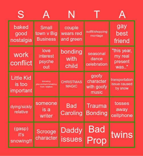 Hallmark Christmas Movie Bingo Card