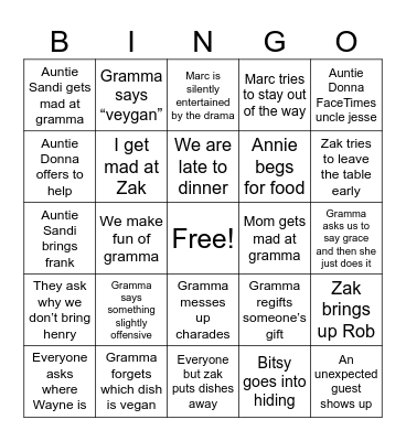 Christmas Family Bingo Card