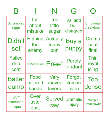 Kids Baking Championship Bingo Card