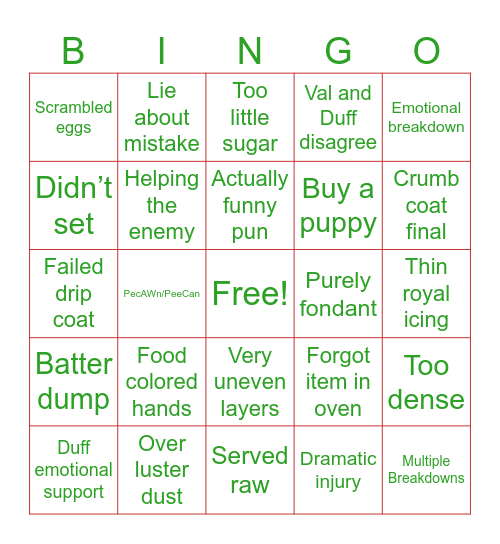 Kids Baking Championship Bingo Card