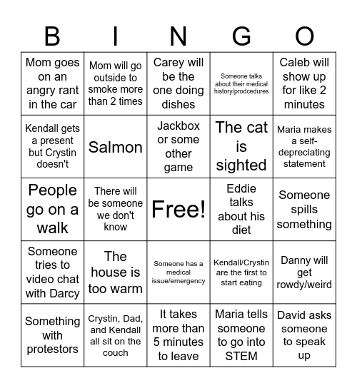 Christmas Eve Bingo Card