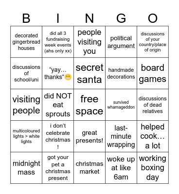 christmas !! Bingo Card